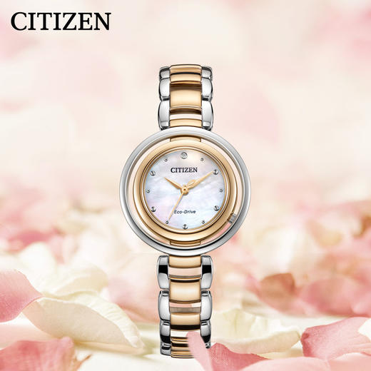 西铁城日本官方正品光动能不锈钢间玫瑰金色时尚女表EM0666-89D 商品图5