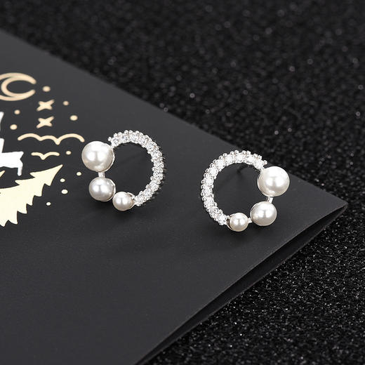 RSX-ES805日韩时尚气质贝珠满钻锆石耳钉几何耳环 商品图2