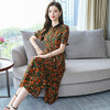 XY-8951-夏季中年妈妈装碎花真丝连衣裙 商品缩略图2
