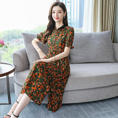 XY-8951-夏季中年妈妈装碎花真丝连衣裙 商品图2