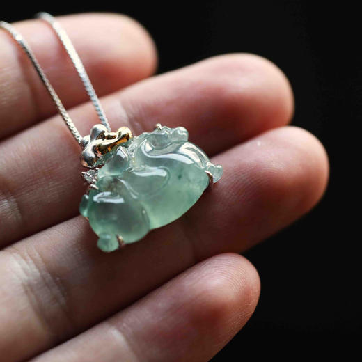 冰种飘花翡翠马上有钱18k白金钻石镶嵌 商品图5