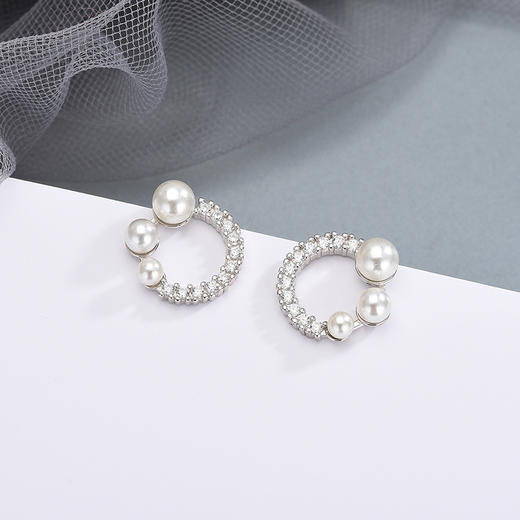 RSX-ES805日韩时尚气质贝珠满钻锆石耳钉几何耳环 商品图1