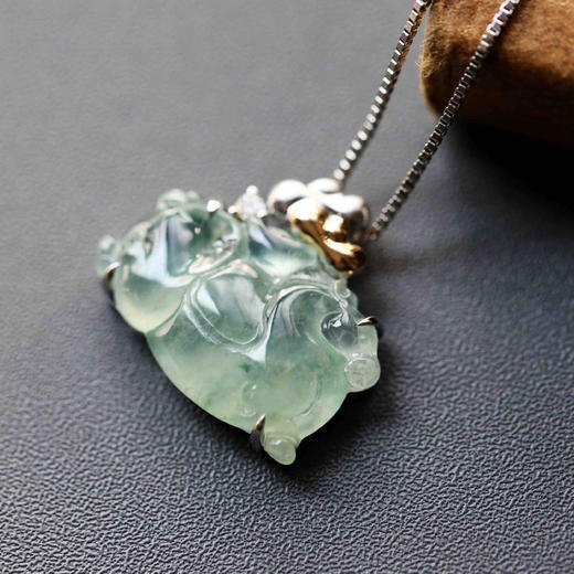 冰种飘花翡翠马上有钱18k白金钻石镶嵌 商品图2