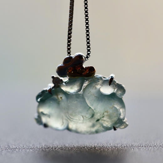 冰种飘花翡翠马上有钱18k白金钻石镶嵌 商品图7