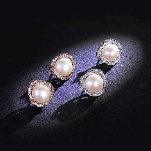 XGS-ED92135新款镶钻锆石淡水珍珠玫瑰金耳钉TZW 商品图3