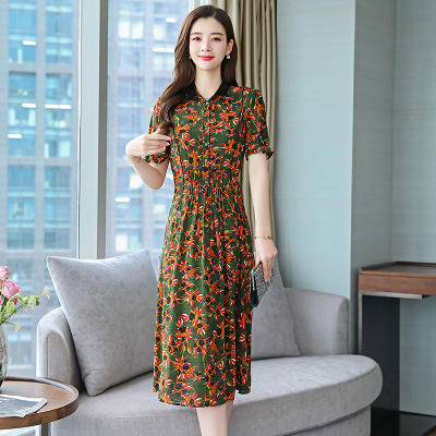 XY-8951-夏季中年妈妈装碎花真丝连衣裙 商品图3