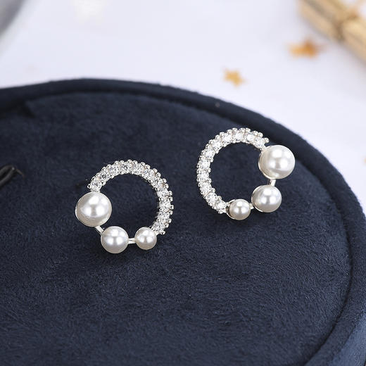 RSX-ES805日韩时尚气质贝珠满钻锆石耳钉几何耳环 商品图3