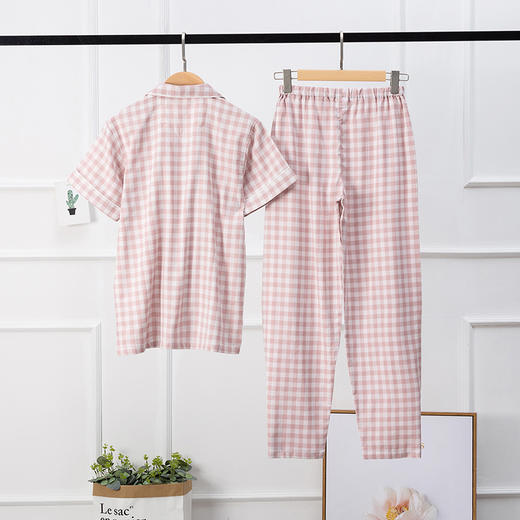 老米优品 / 无印代工厂出品！ 情侣款❤ 双层纱经典格短袖家居服 日式小格纹双层纱敲击透气的情侣款家居套装！ 商品图2
