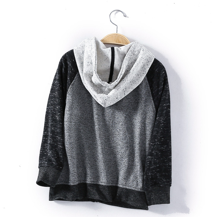 大中小童儿童时尚百搭拼色防风连帽毛圈外套a0721111