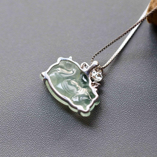 冰种飘花翡翠马上有钱18k白金钻石镶嵌 商品图4