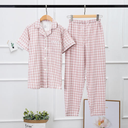 老米优品 / 无印代工厂出品！ 情侣款❤ 双层纱经典格短袖家居服 日式小格纹双层纱敲击透气的情侣款家居套装！ 商品图1