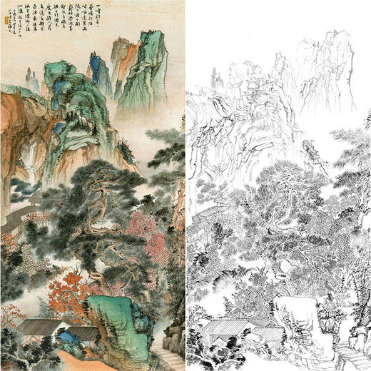 胡也佛竖幅工笔山水白描底稿碧湍松壑多种白描尺寸可选hy49