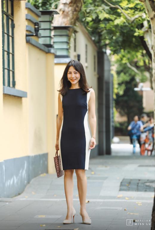 AtelierMissLu / Monica-藏青拼白修身连身裙 商品图5