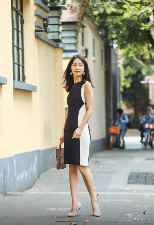 AtelierMissLu / Monica-藏青拼白修身连身裙 商品图7