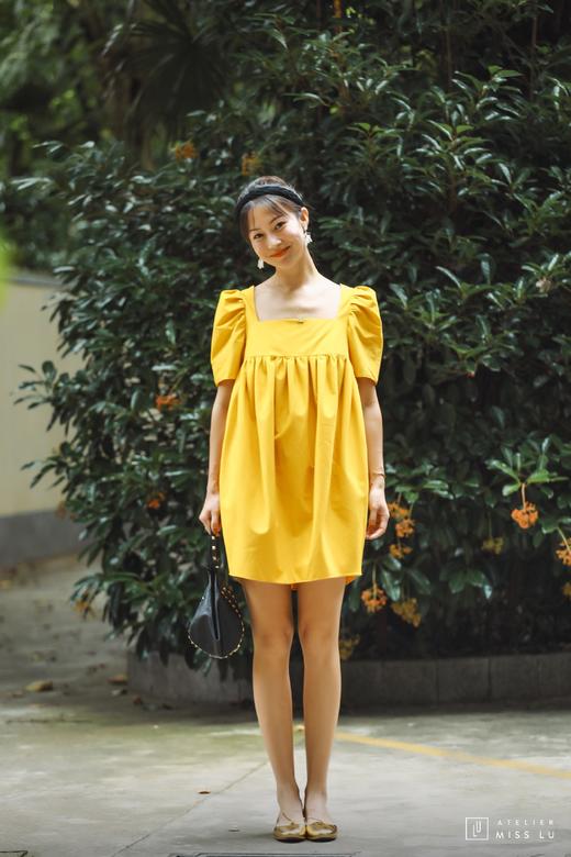 AtelierMissLu / Olivia-流心黄方领蓬蓬袖连身裙 商品图1