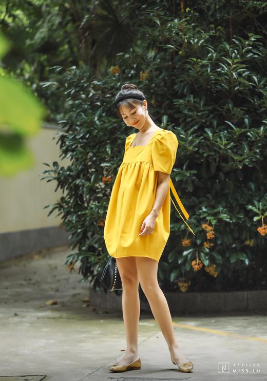 AtelierMissLu / Olivia-流心黄方领蓬蓬袖连身裙 商品图4