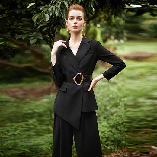 IWY/黑色正装职业装女不规则西装套装阔腿裤两件套欧美气质CP9307 商品图5