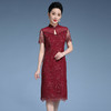 MY-92419新款时尚蕾丝短袖中长款宴会礼服改良旗袍连衣裙TZW 商品缩略图0