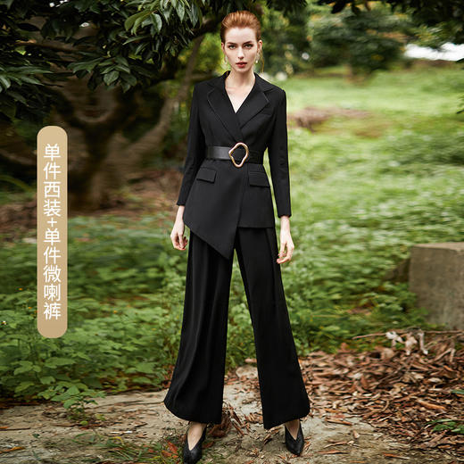 IWY/黑色正装职业装女不规则西装套装阔腿裤两件套欧美气质CP9307 商品图9