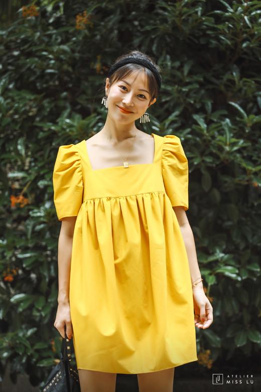 AtelierMissLu / Olivia-流心黄方领蓬蓬袖连身裙 商品图0