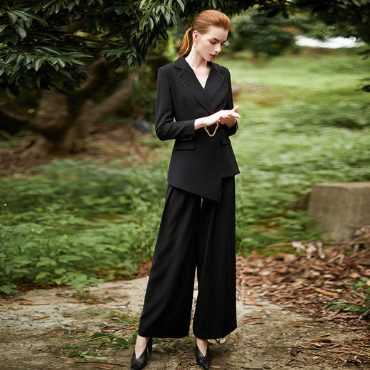 IWY/黑色正装职业装女不规则西装套装阔腿裤两件套欧美气质CP9307 商品图2