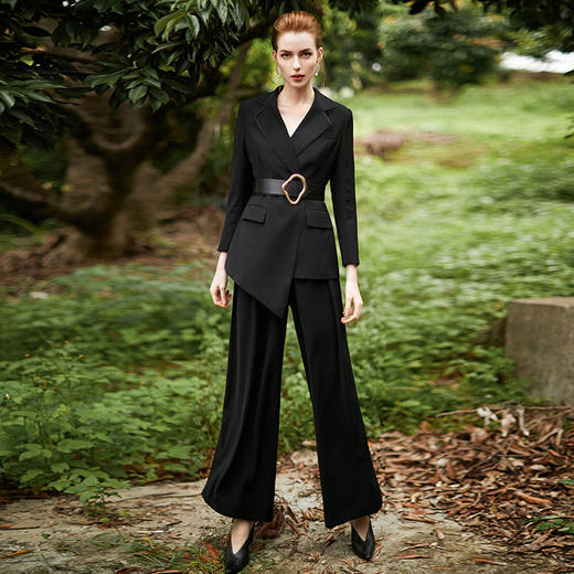 IWY/黑色正装职业装女不规则西装套装阔腿裤两件套欧美气质CP9307 商品图0