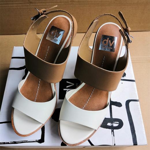 特价starnyc美国dolcevitadv极简优雅米棕拼色皮质坡跟凉鞋