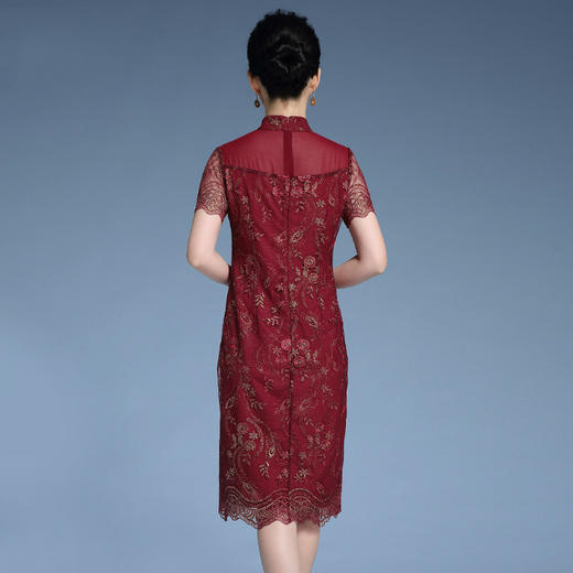 MY-92419新款时尚蕾丝短袖中长款宴会礼服改良旗袍连衣裙TZW 商品图2