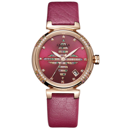 卡罗莱女士手表女表时尚全自动机械表四叶草紫色防水镶钻 CA1186ML 商品图2