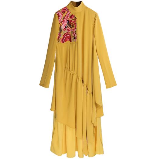 飞骞绣花拼接连衣裙 | 杨丽萍老师同款 | 黄色短袖少量现货  商品图4