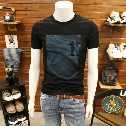 欧洲站短袖t恤男大码印花体恤丝光棉圆领半截半袖衫修身2019新款 商品图9