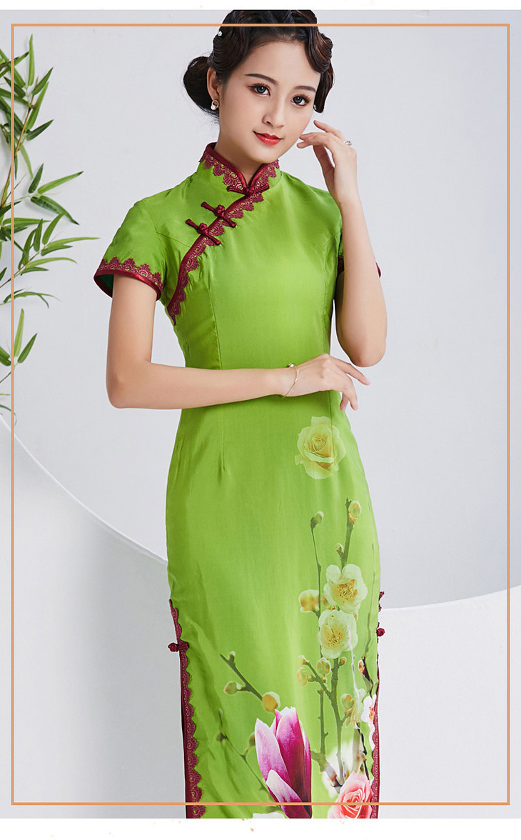 qc1697643真丝麻长款可定制手工盘扣旗袍