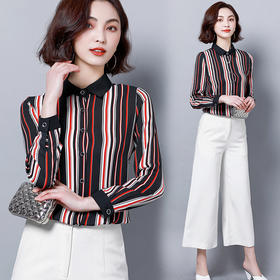 MZ  2713条纹衬衫女长袖修身衬衣