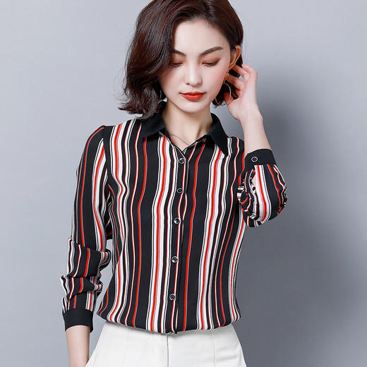 MZ  2713条纹衬衫女长袖修身衬衣 商品图2