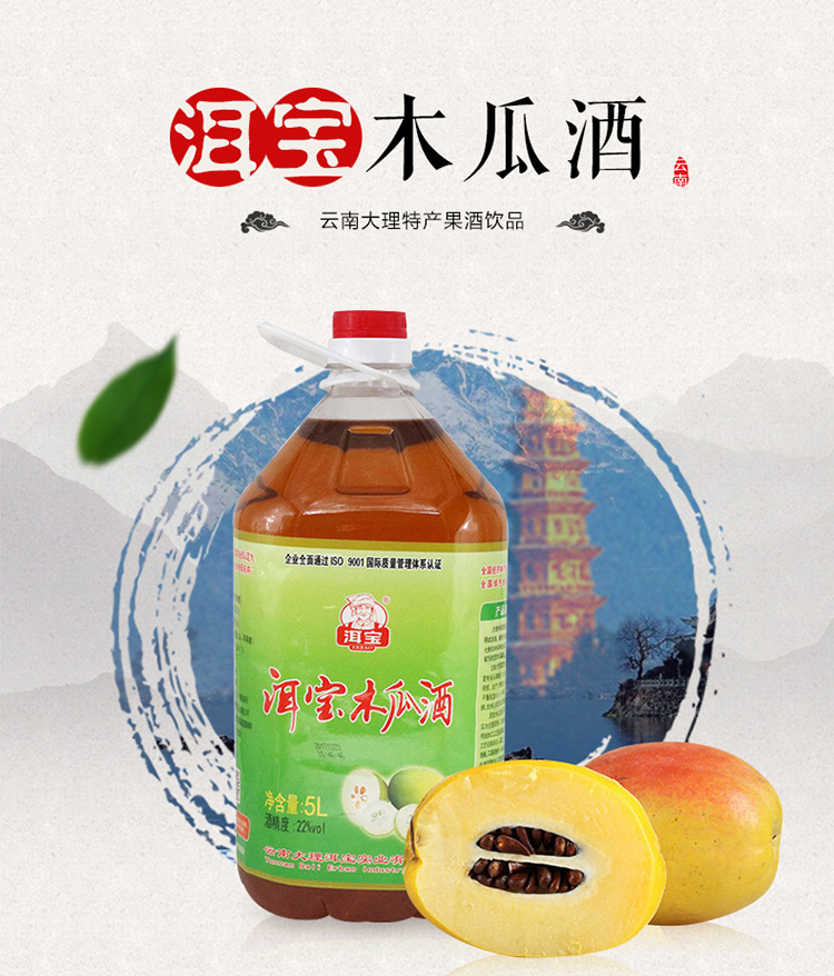 洱宝木瓜酒桶装22度5l桶低度果酒云南大理木瓜枸杞粮食酒泡制