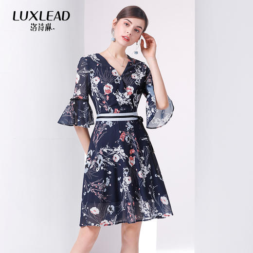 洛诗琳 新款女装v领短袖印花碎花连衣裙子 - luxlead洛诗琳官方旗舰店