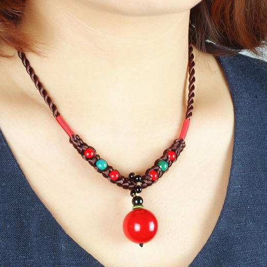 MSZR-6554新款手工红色锁骨链项链毛衣链TZW 商品图2