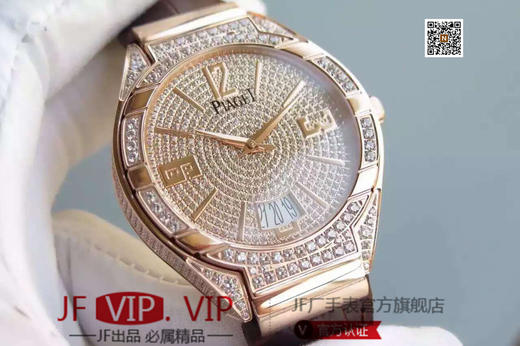 TF伯爵POLO满天星系列 进口9015自动机械机芯，原装扣，精钢表壳上以及表盘里全部人工镶嵌锆石，男表，透底，小牛皮表带 商品图2