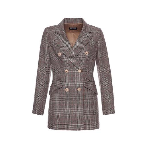 棕色格纹混纺收腰西装外套 商品图0