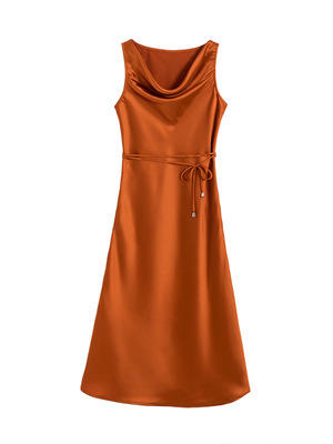 HT-1969-新款荡领显瘦气质缎面背心连衣裙 商品图4