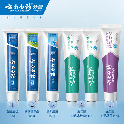 【官方正品】云南白药牙膏全家福套装多支组合囤货留兰薄荷清新晨露益生菌缓解口腔问题护龈健齿清新口气 商品图5