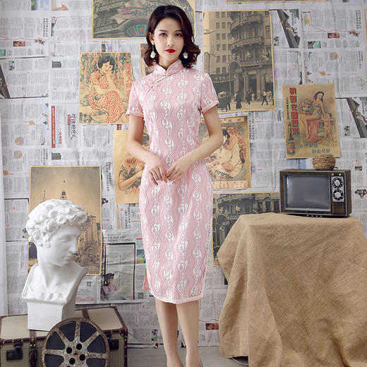 JX-民族风新款改良旗袍蕾丝连衣长裙修身复古气质时尚女装 商品图1