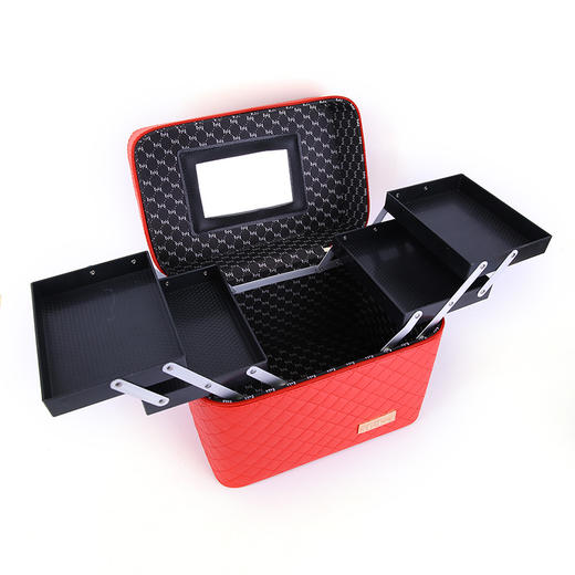 DD-632韩国四开绣格子纹手提大号多功能化妆品收纳箱TZW 商品图1