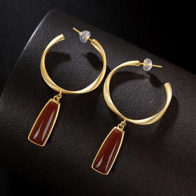 YLY-001新款南红玛瑙镀金时尚个性S925纯银耳环TZW