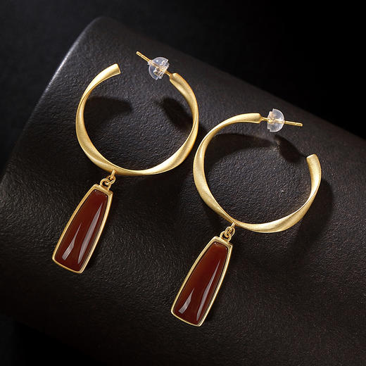 YLY-001新款南红玛瑙镀金时尚个性S925纯银耳环TZW 商品图0