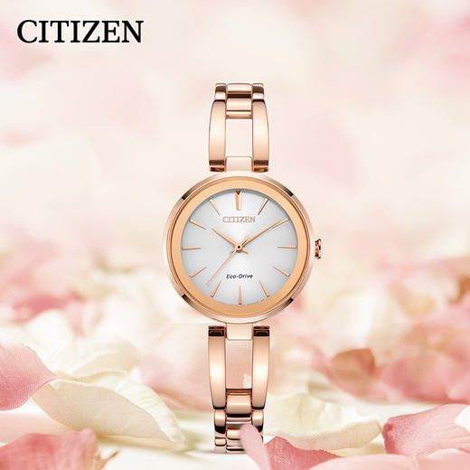 西铁城日本官方正品玫瑰金色时尚潮流光动能经典复古女表EM0639-81A 商品图5