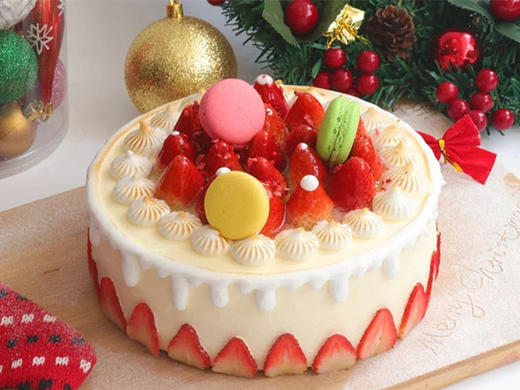 草莓派对·简约主义草莓马卡龙生日蛋糕 商品图0