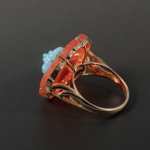 清代红玛瑙桃花+元代琉璃簪头戒指 商品图4