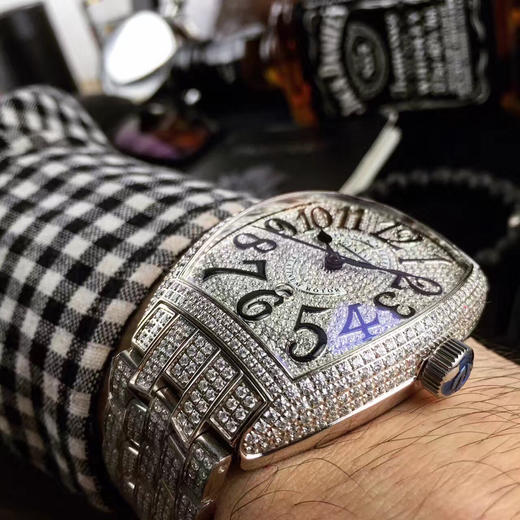 法兰克穆勒镶钻精钢表带满钻表面机械男表直径5542mm