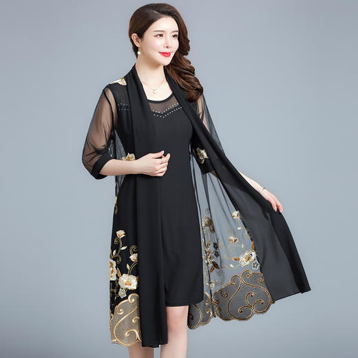 夏季网纱刺绣开衫大码外搭连衣裙(货号 ce998)